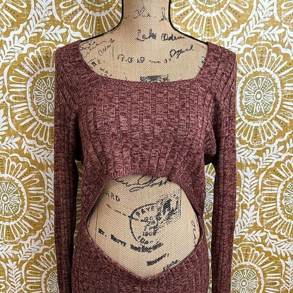 NWOT AFRM Skye Long Sleeve Cutout Waist Knit Midi Dress in Marled Port Royale XL - Picture 7 of 12